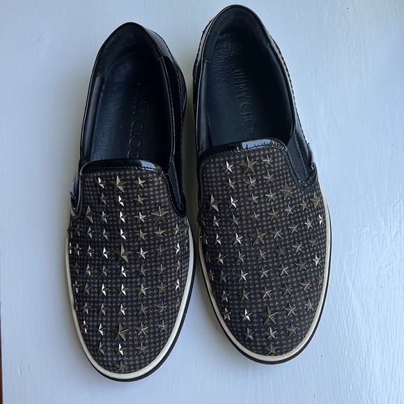 Jimmy Choo | Star Suede Studded Leather Logo Loafers & Slip-ons - Picture 5 of 7